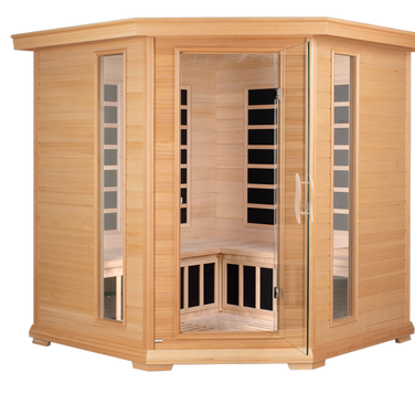 Blisspod, Vienna, Corner Spacious Far Infrared Sauna Canadian Hemlock Ultra Low EMF, 12 Heaters, 4-5 Persons