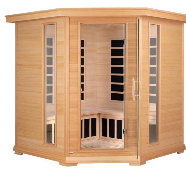 Blisspod, Vienna, Corner Spacious Far Infrared Sauna Canadian Hemlock Ultra Low EMF, 12 Heaters, 4-5 Persons