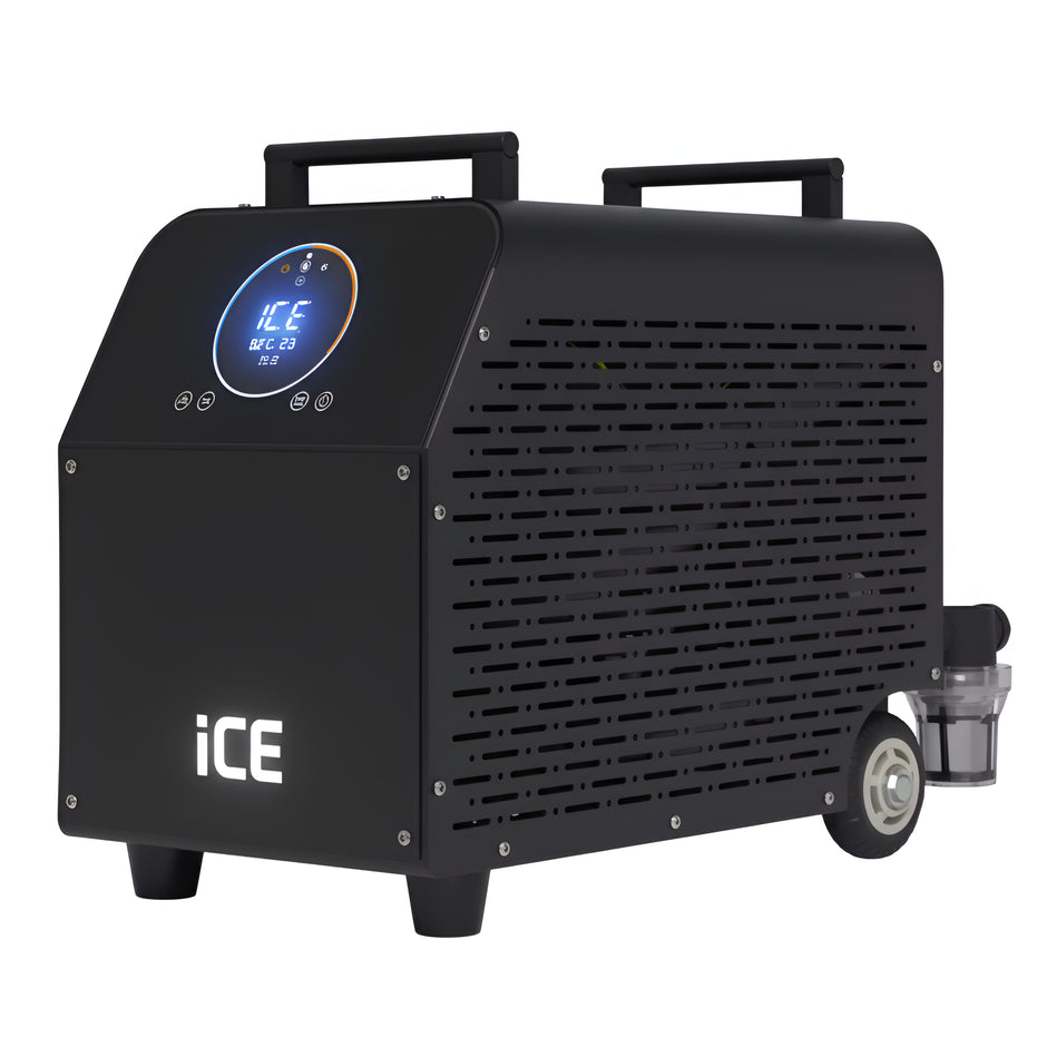Cryonix IcePro 52 portable smart water chiller with sleek silver and black design.