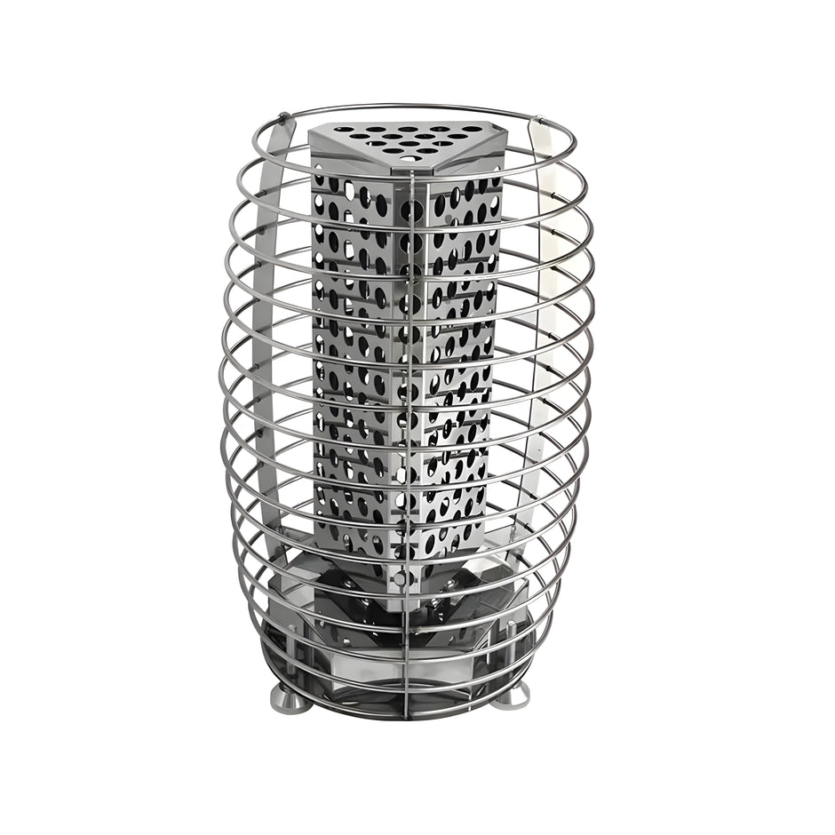 Heliosa TitanGuard sauna heater with stainless steel exterior and control panel.