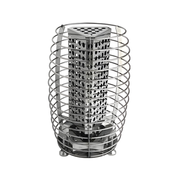 Heliosa TitanGuard sauna heater with stainless steel exterior and control panel.