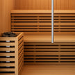 Solstice Elite Horizon indoor sauna with wooden interior and glass door.