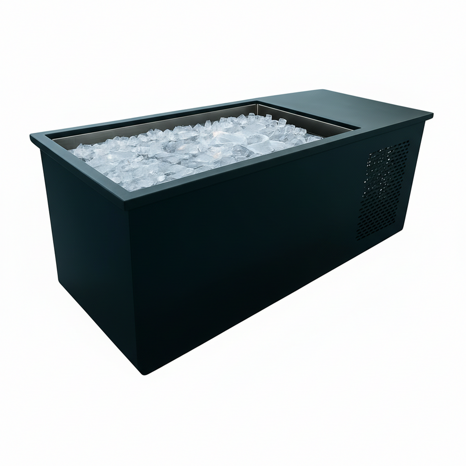 PolarEdge Monolith X integrated cold plunge tub with sleek black exterior and integrated chiller.
