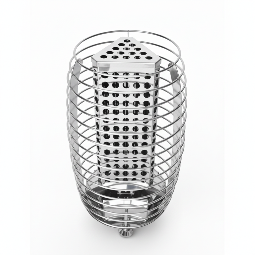 Heliosa TitanGuard sauna heater with stainless steel casing and control panel.
