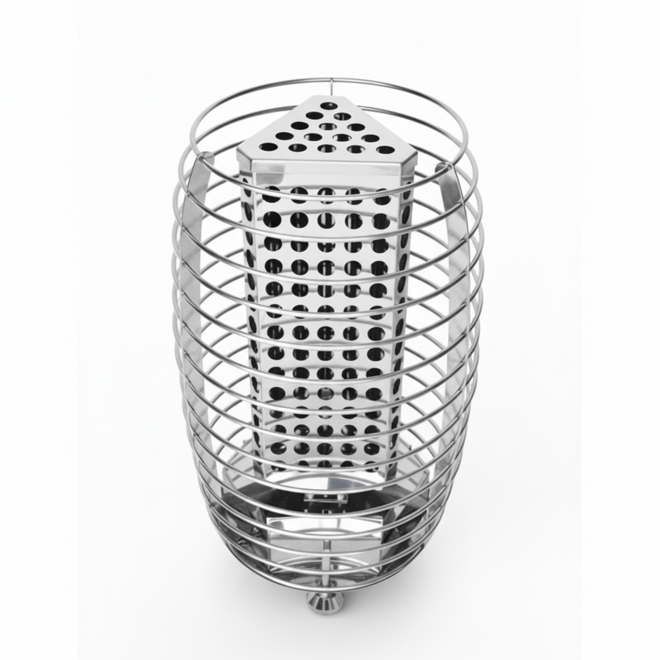 Heliosa TitanGuard sauna heater with stainless steel casing and control panel.