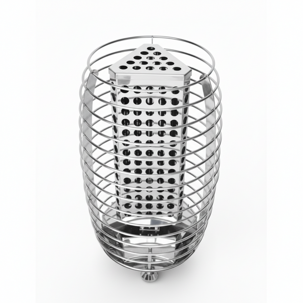 Heliosa TitanGuard sauna heater with stainless steel casing and control panel.